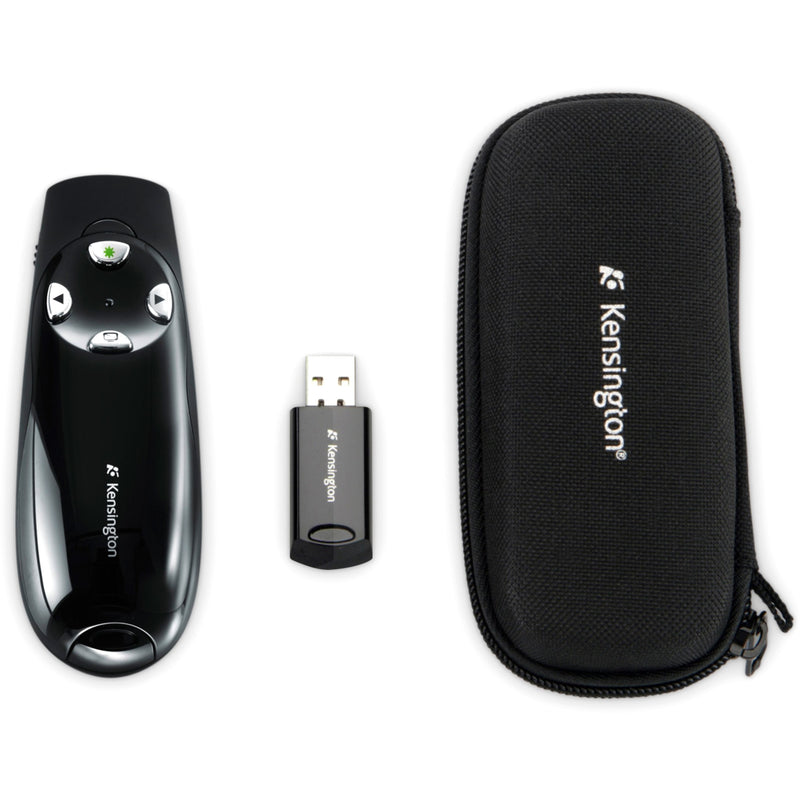 Complete set of Kensington wireless presenter with USB receiver and carrying case