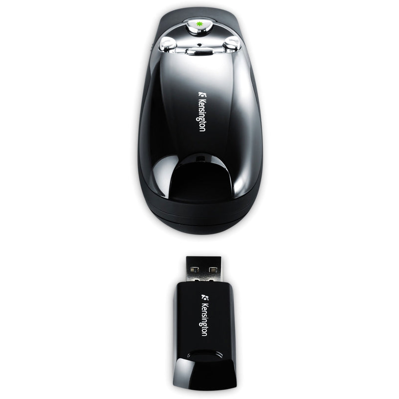 Top view of Kensington wireless presenter showing ergonomic design and button layout