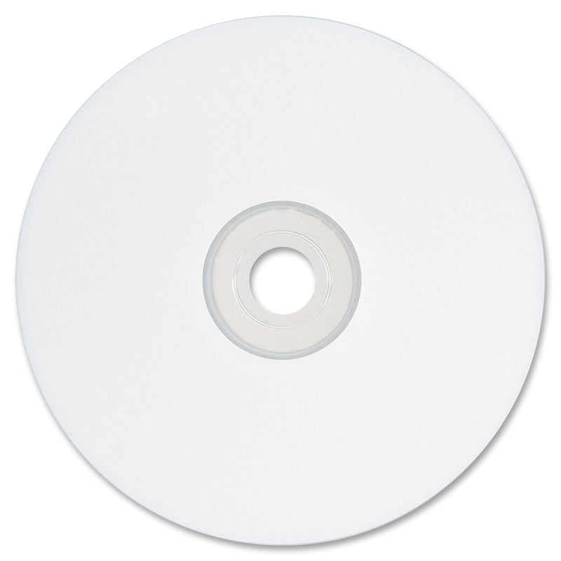 Single Verbatim DataLife Plus CD-R showing white thermal printable surface with hub printable center