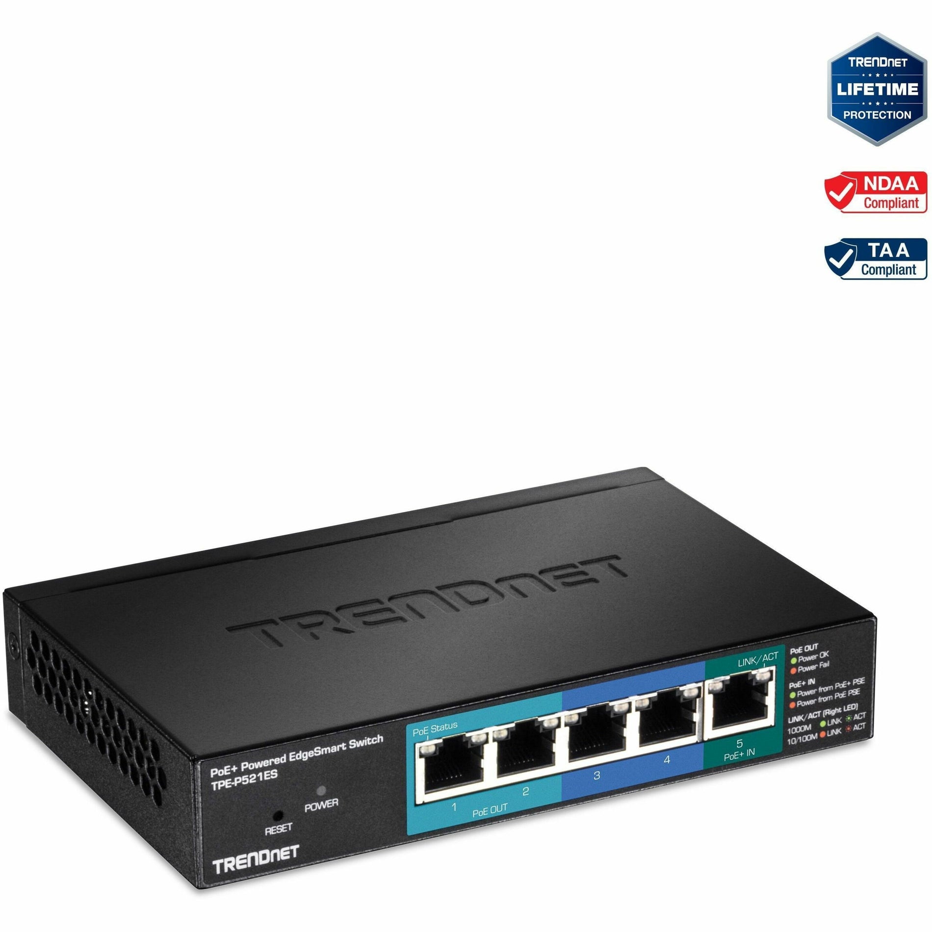 TRENDnet TPE-P521ES 5ポートギガビットPoE+パワードEdgeSmartスイッチ with PoEパススルー 18W PoE予算 10Gbpsスイッチング容量 TRENDnet トレンドネット
