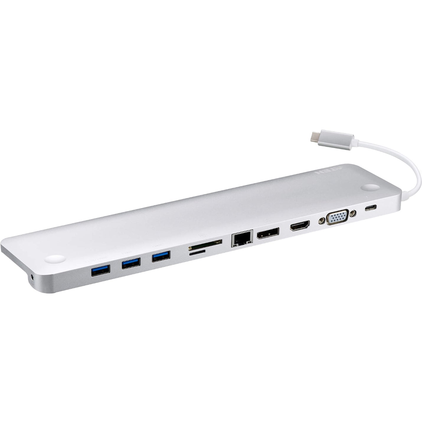 ATEN UH3234 محطة متعددة المنافذ USB-C مع تمرير الطاقة، 4 منافذ USB، VGA، HDMI، DisplayPort، RJ-45، منفذ سماعة/ميكروفون مدمج