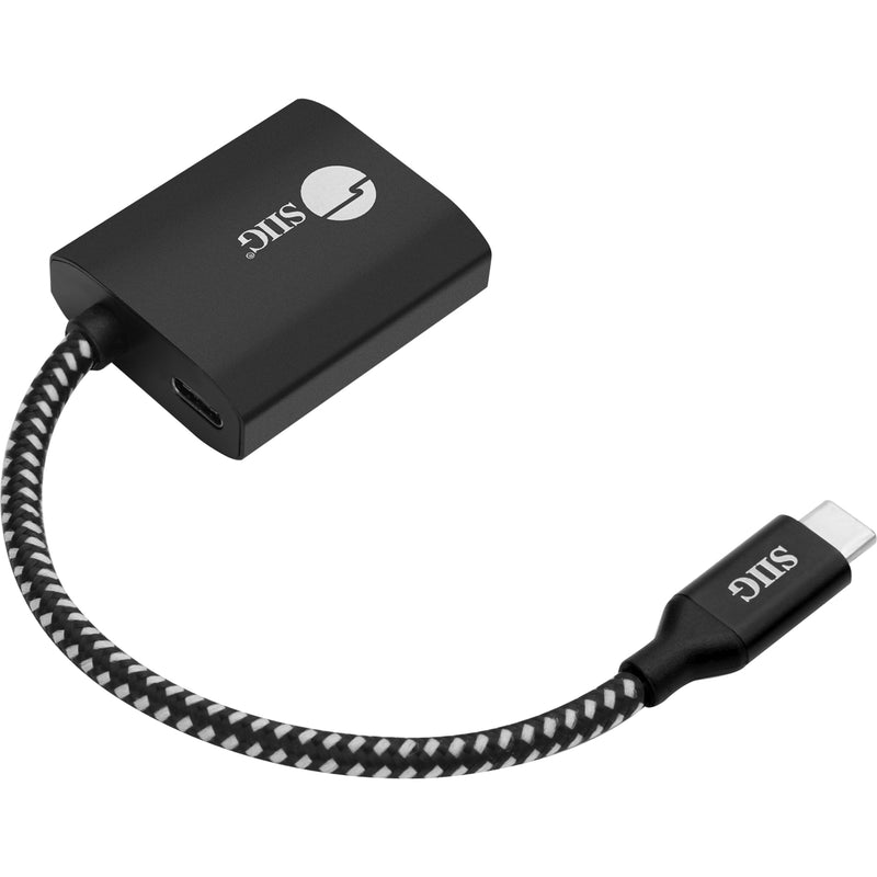 Angled view of SIIG USB-C to HDMI adapter showing cable flexibility