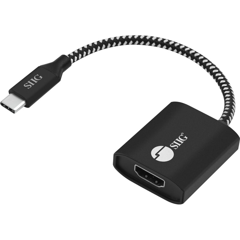 SIIG USB Type-C to HDMI adapter with braided cable showing USB-C connector and HDMI port