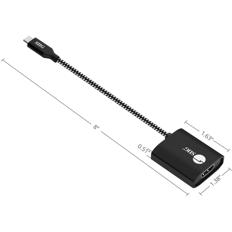 Dimensional diagram of SIIG USB-C to HDMI adapter showing measurements