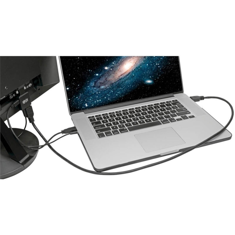 Laptop connected to VGA monitor using Tripp Lite HDMI to VGA converter