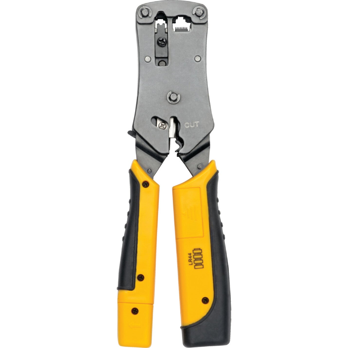 Tripp Lite T100-001-TST RJ11/RJ12/RJ45 Wire Crimper with Built-in Cable Tester LED Light Secure Grip Non-slip Handle Ergonomic Design 트립 라이트 T100-001-TST RJ11/RJ12/RJ45 와이어 크리퍼 내장형 케이블 테스터 LED 라이트 안전한 그립 미끄럼 방지 핸들 인체공학적 디자인