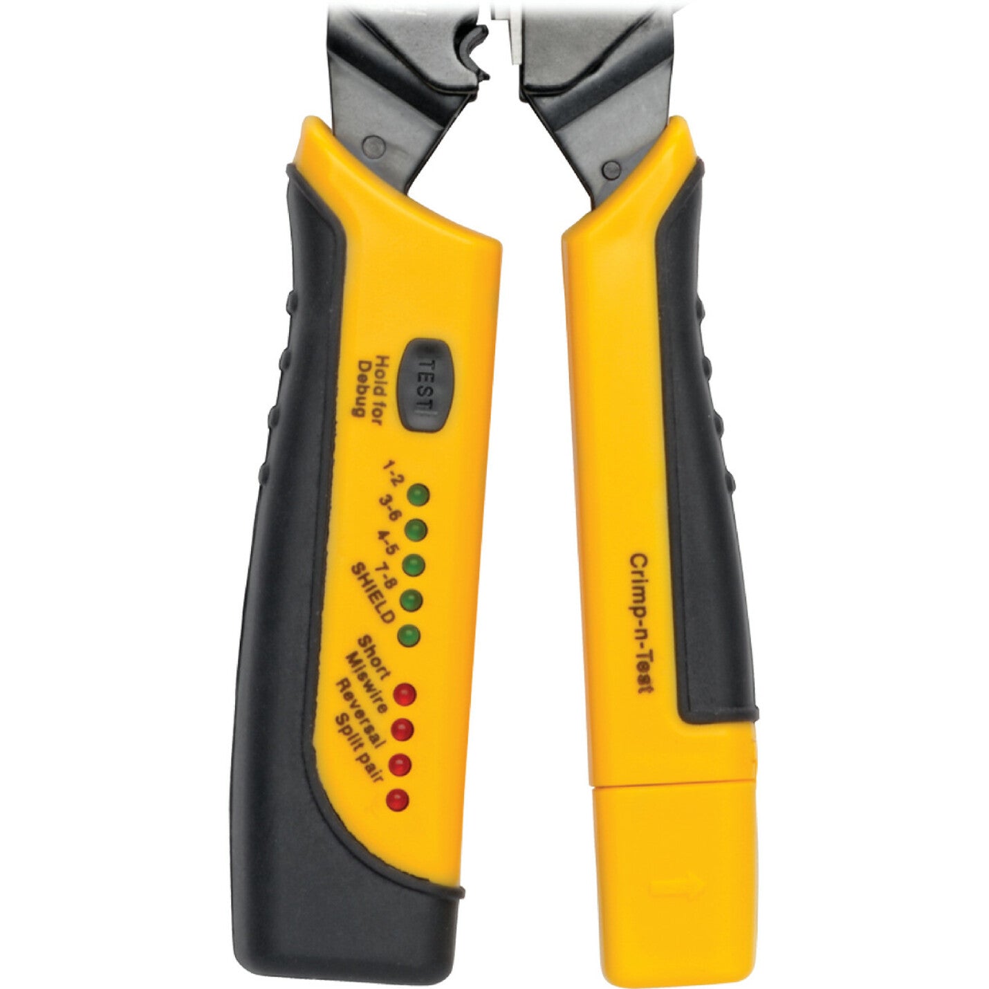 Tripp Lite T100-001-TST RJ11/RJ12/RJ45 Wire Crimper with Built-in Cable Tester LED Light Secure Grip Non-slip Handle Ergonomic Design 트립 라이트 T100-001-TST RJ11/RJ12/RJ45 와이어 크리퍼 내장형 케이블 테스터 LED 라이트 안전한 그립 미끄럼 방지 핸들 인체공학적 디자인