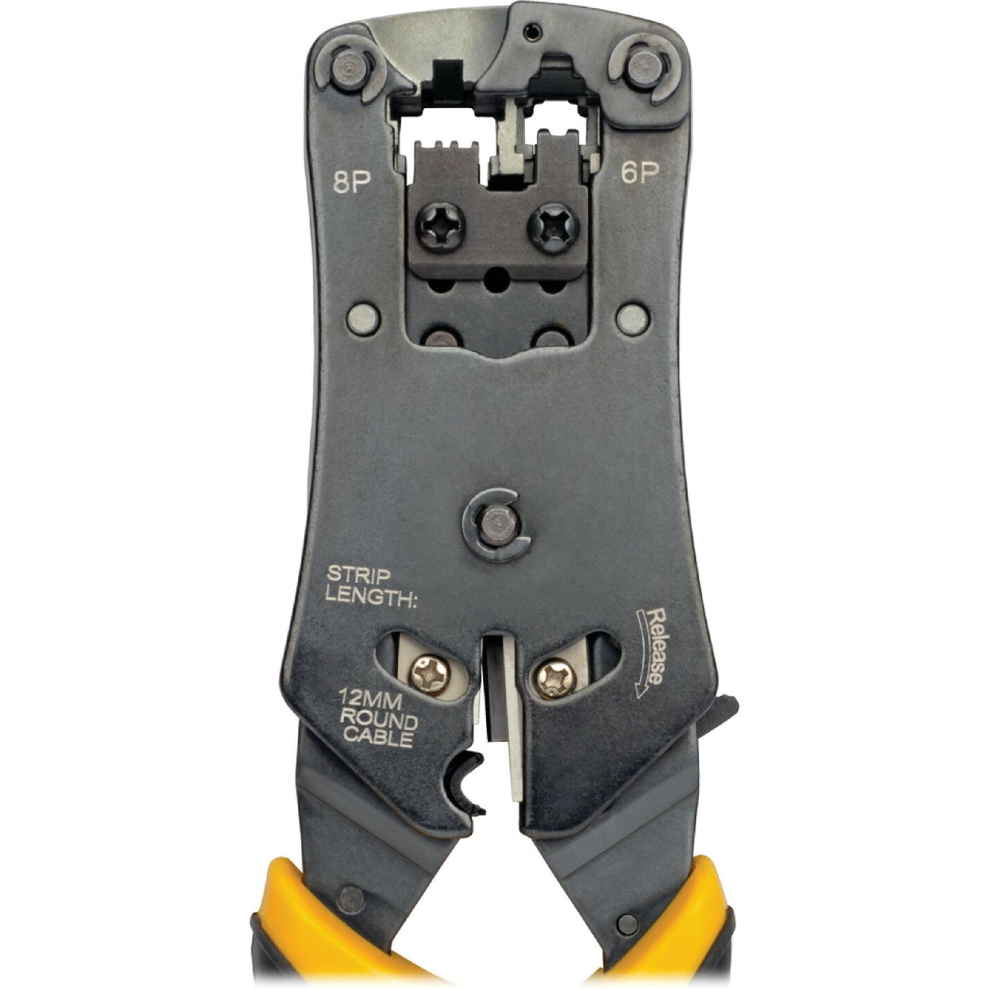 Detailed view of Tripp Lite crimper head showing 8P and 6P connector slots-alternate-image3