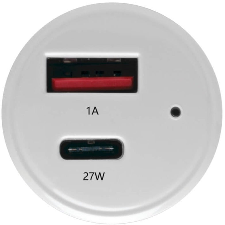 Close-up view of dual USB ports showing 27W USB-C and 1A USB-A port labels-alternate-image3