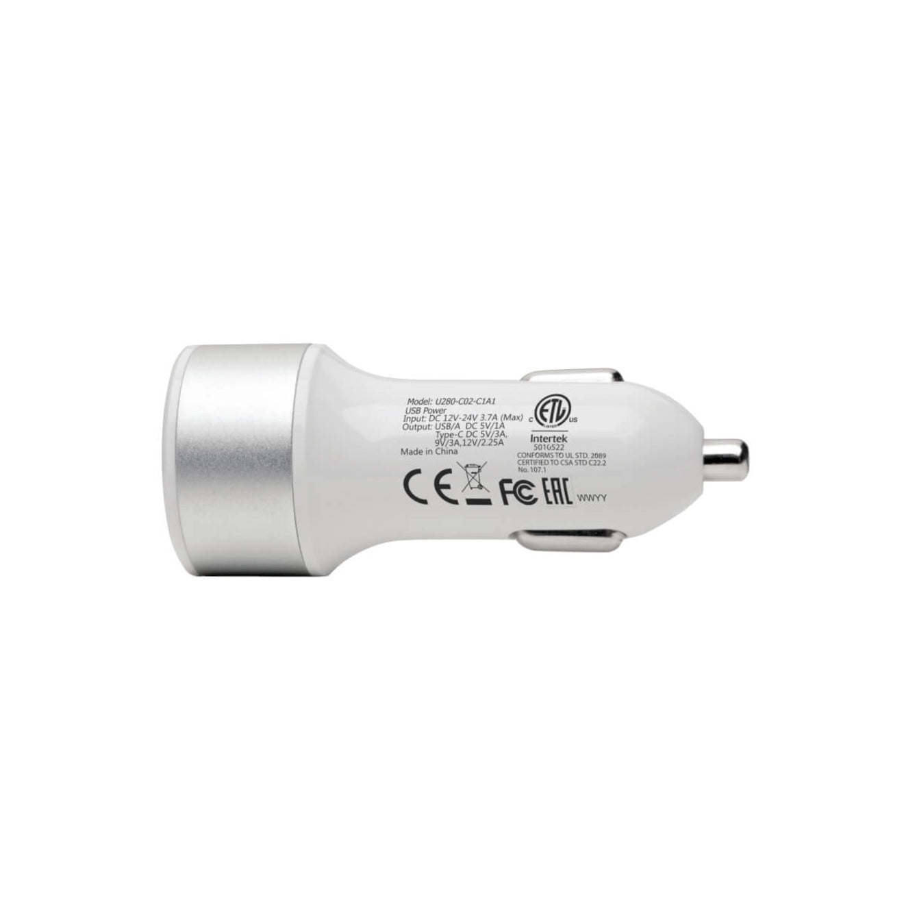 트립 라이트 U280-C02-C1A1 듀얼 포트 USB 차량 충전기 USB 타입 C (27W) 및 USB 타입 A (5V 1A/5W)