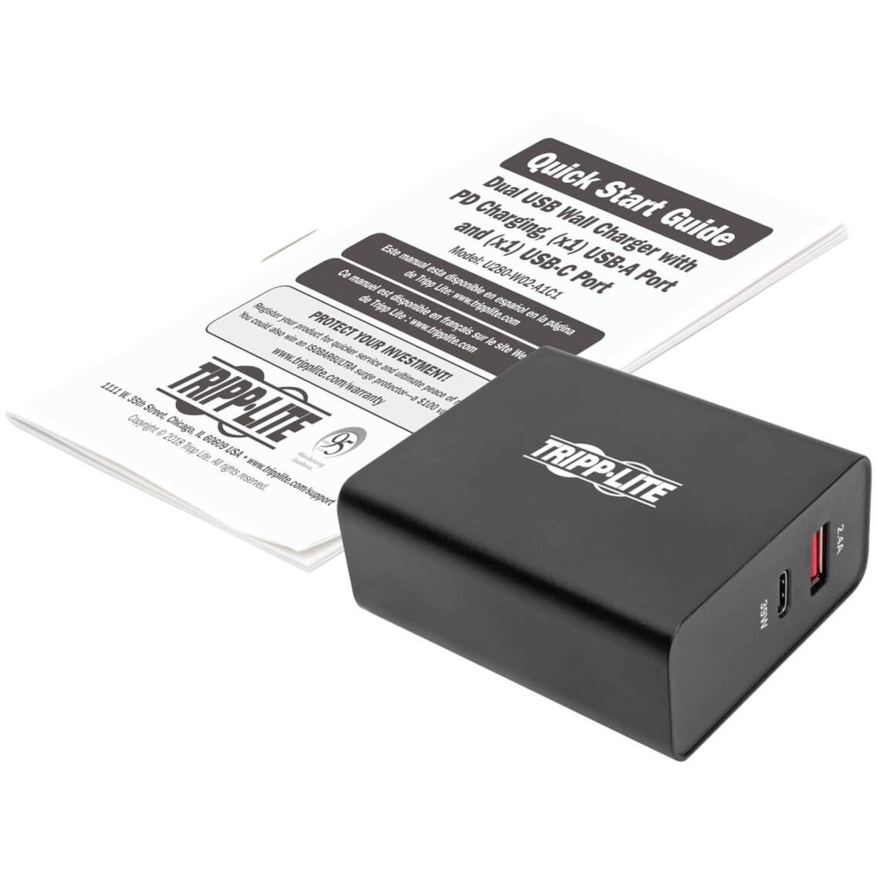 Tripp Lite U280-W02-A1C1 AC Adapter, 2PT USB Wall Charger with USB Type C, 51W Power, 2 Year Warranty