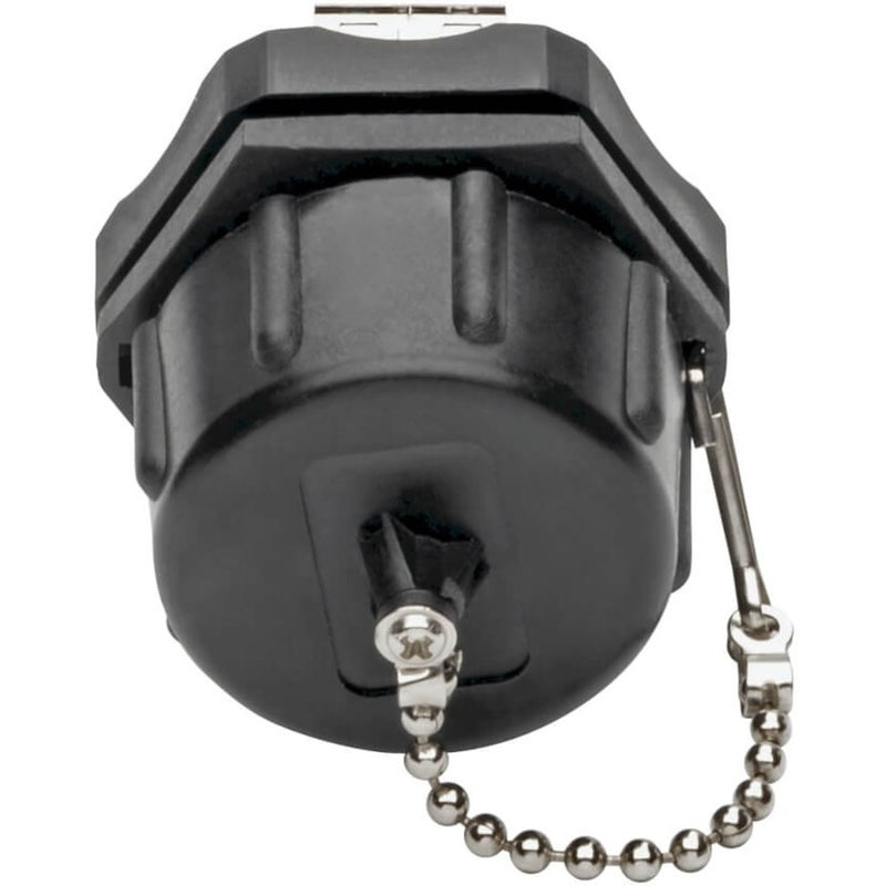 Black industrial USB coupler dust cap with metal ball chain attachment