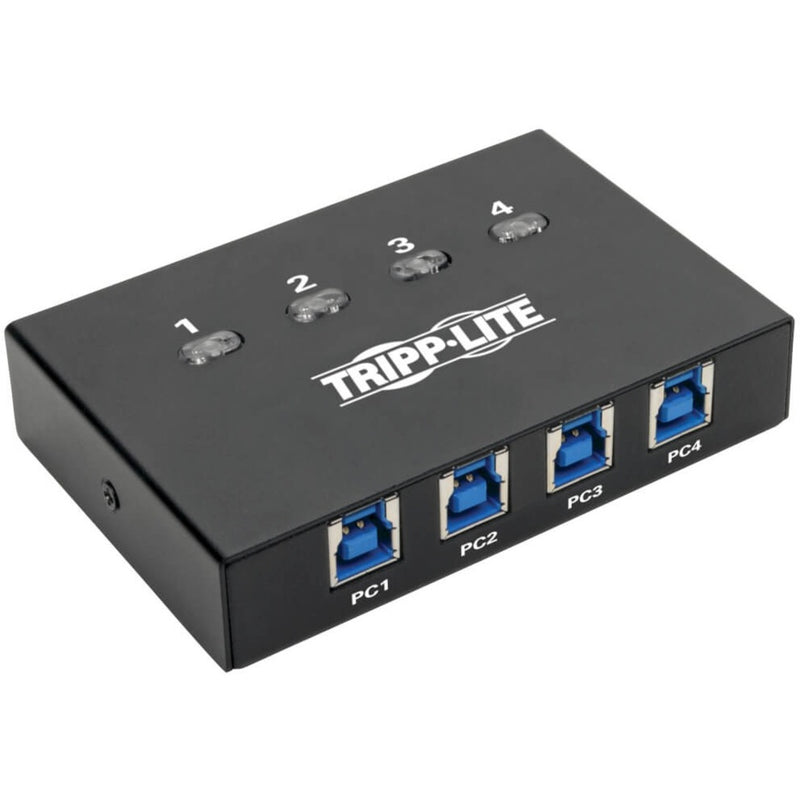 Front view of Tripp Lite U359-004 USB switch showing four USB 3.0 ports and LED indicators