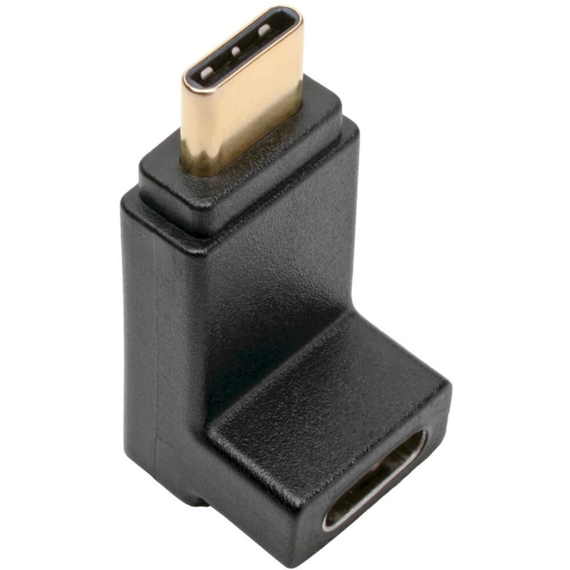 L-shaped USB-C adapter showing both male and female ports in black housing