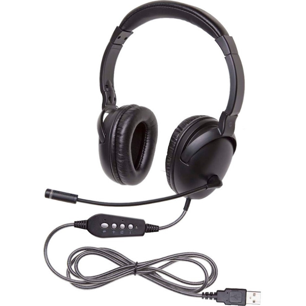 Califone NeoTech Plus USB headset with boom microphone and inline volume control, featuring black leatherette ear cushions and adjustable headband-alternate-image1