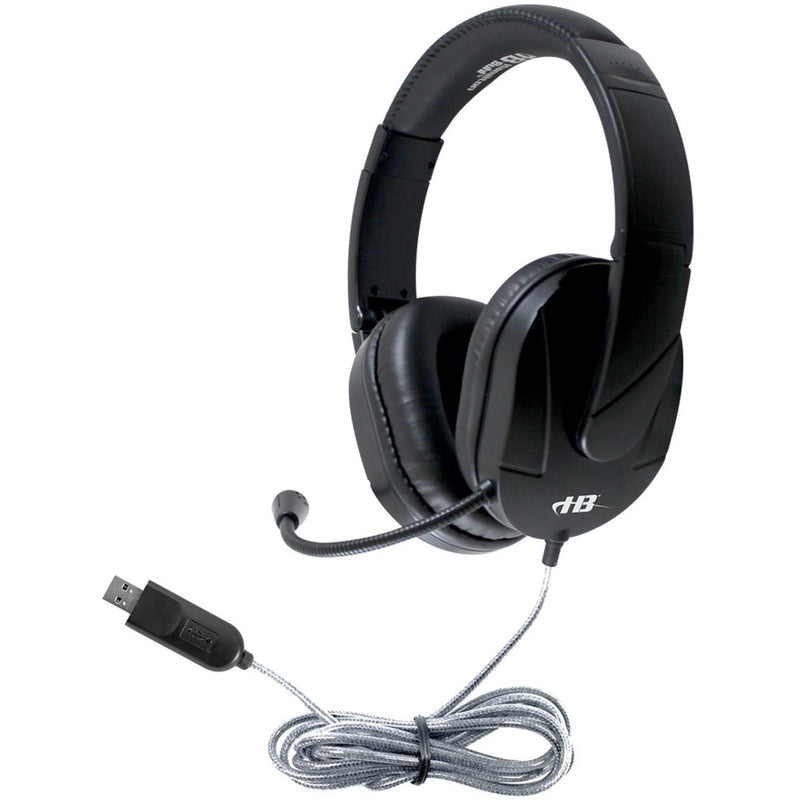 Hamilton Buhl MACH-2 USB headset with gooseneck microphone and braided cable shown in side view