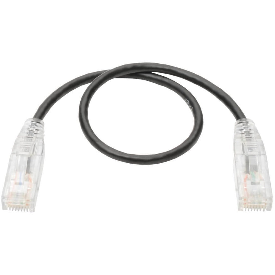 Full length view of 1-foot Cat6 patch cable with black jacket and clear connectors-alternate-image2