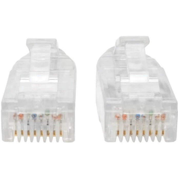 Front view of RJ45 connectors showing internal pin configuration and wiring