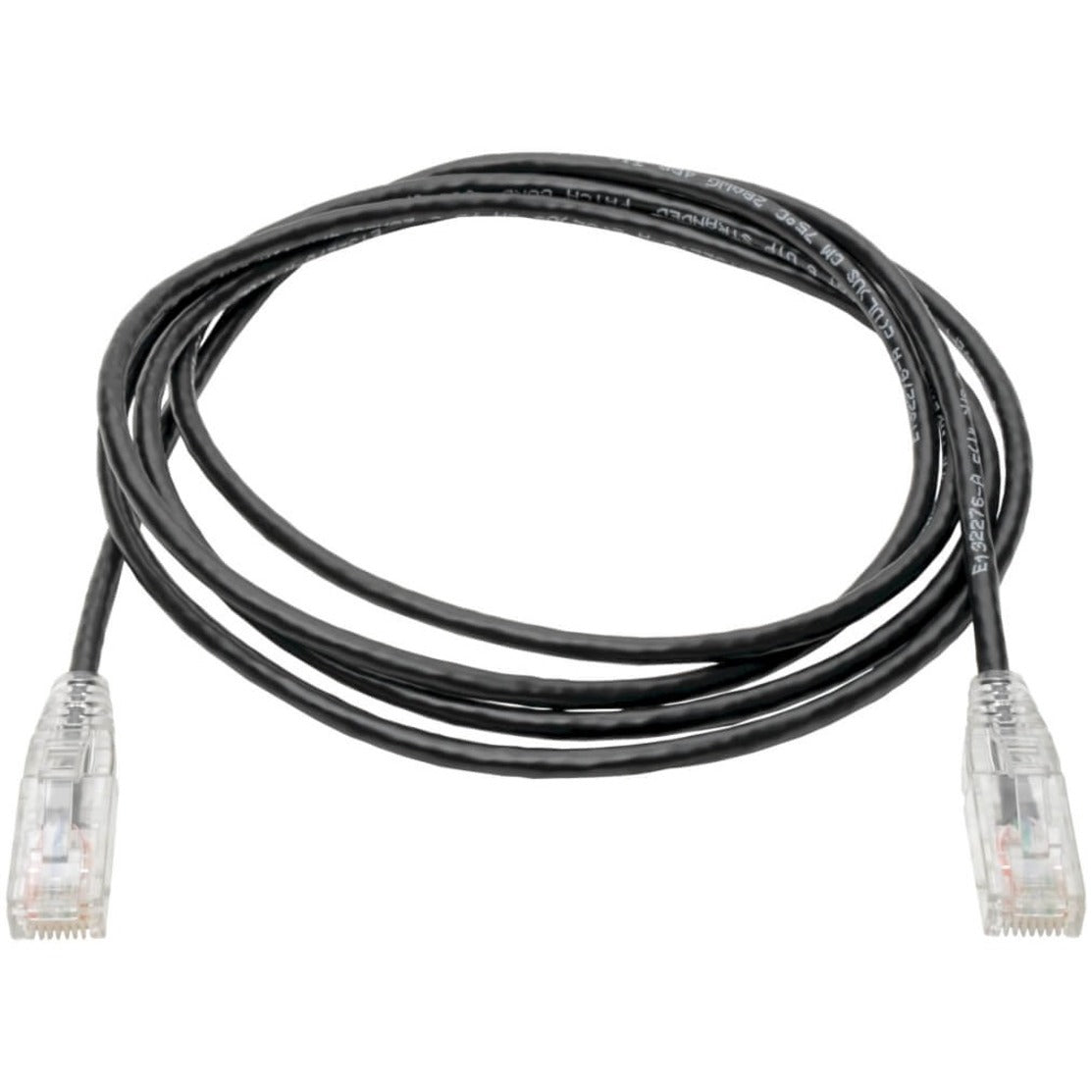 Full length view of slim black Cat6 patch cable with clear RJ45 connectors-alternate-image2