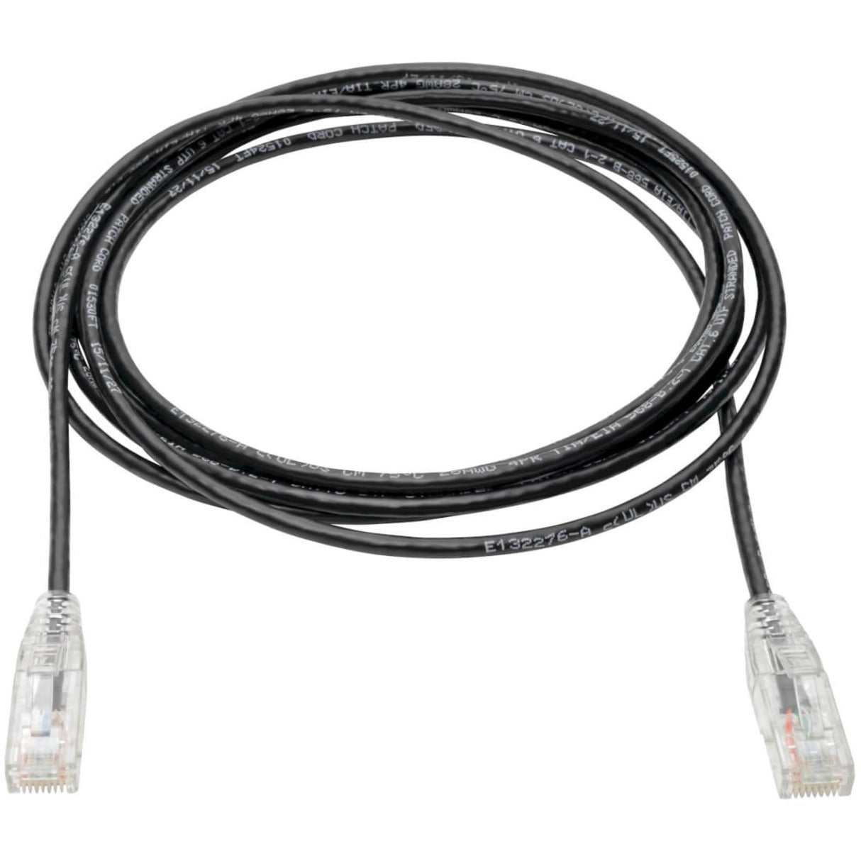 Full length view of black Cat6 patch cable showing slim profile design-alternate-image2