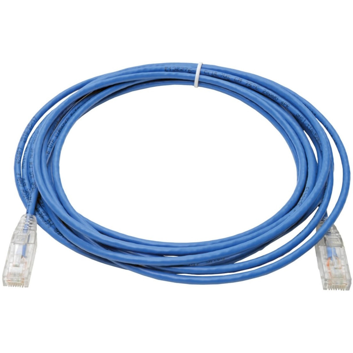 Full length view of slim blue Cat6 patch cable with RJ45 connectors-alternate-image2