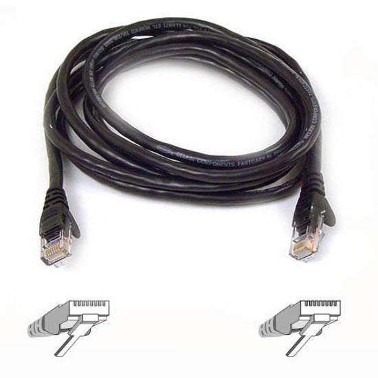 Belkin Cat6 network cable in gray color with RJ45 connectors and technical diagrams showing connector design