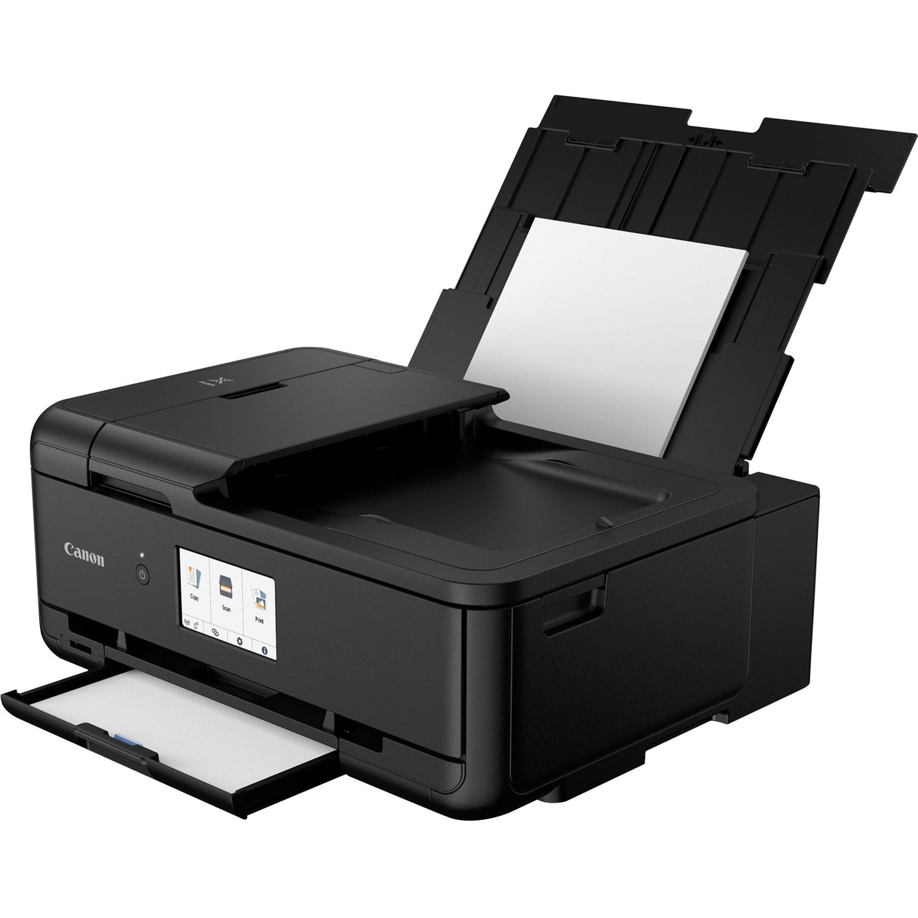 Canon PIXMA TS9520 printer showing dual paper trays with document feeder on top and front loading cassette-alternate-image1