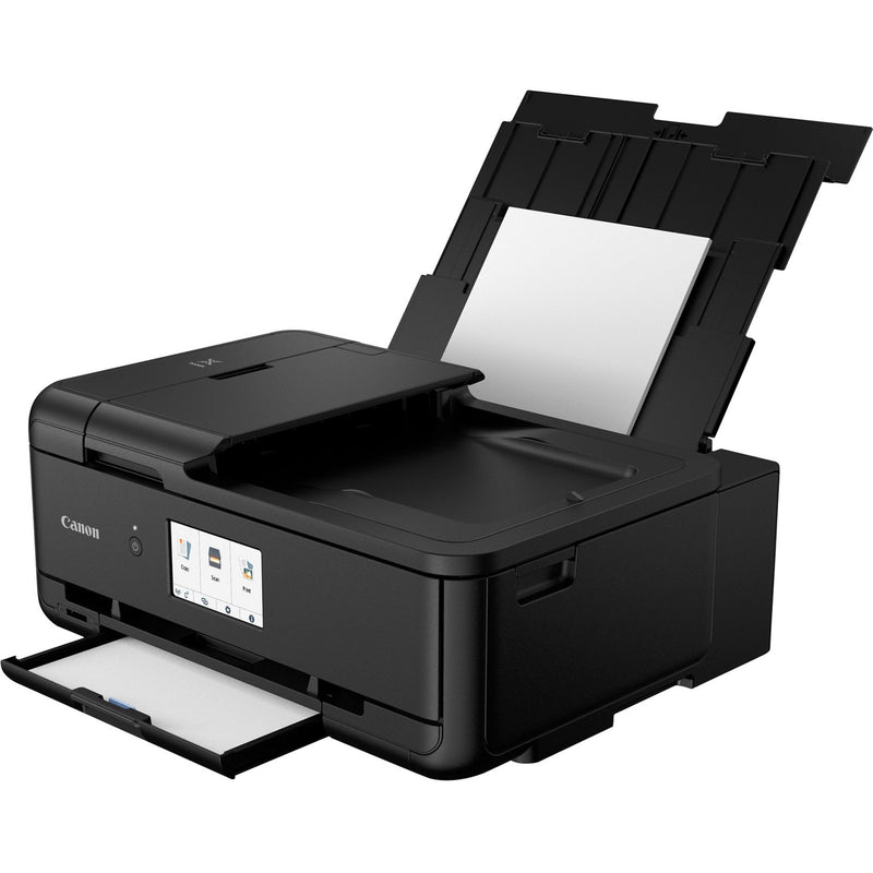 Canon PIXMA TS9520 printer showing dual paper trays with document feeder on top and front loading cassette