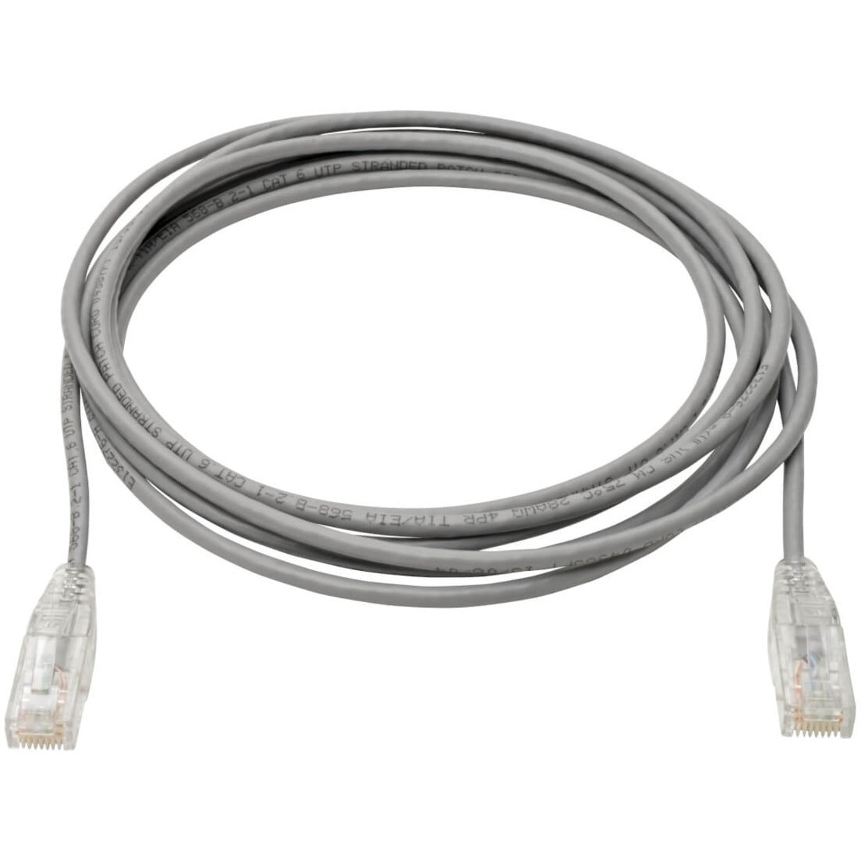 Full length view of slim gray Cat6 patch cable with RJ45 connectors-alternate-image2