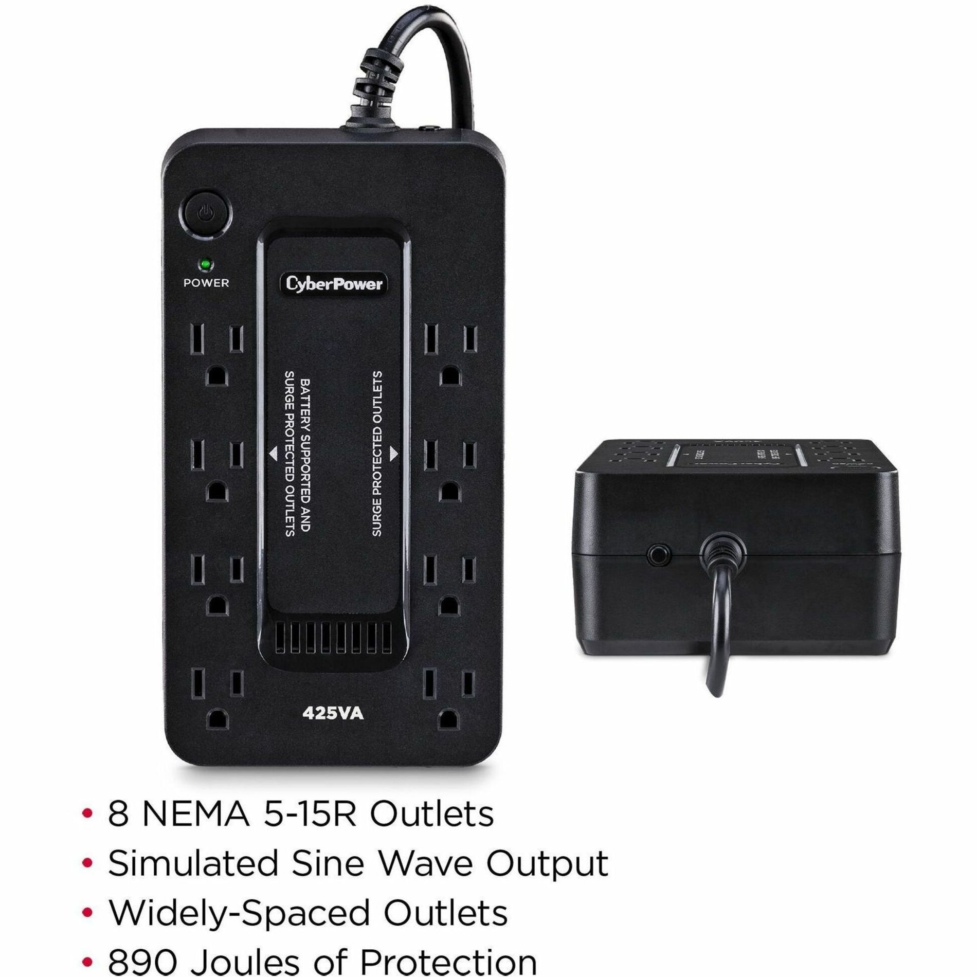 Systèmes UPS Standby CyberPower ST425 UPS compact 425VA Garantie de 3 ans Énergie Star Certifié RoHS