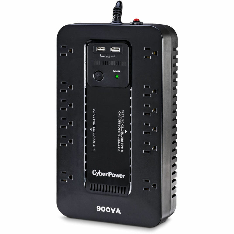 Close-up view of CyberPower ST900U outlet banks and power management features