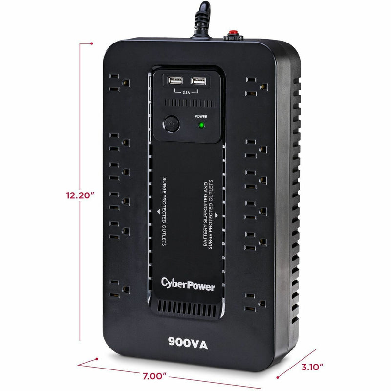 Dimensional view of CyberPower ST900U with measurements