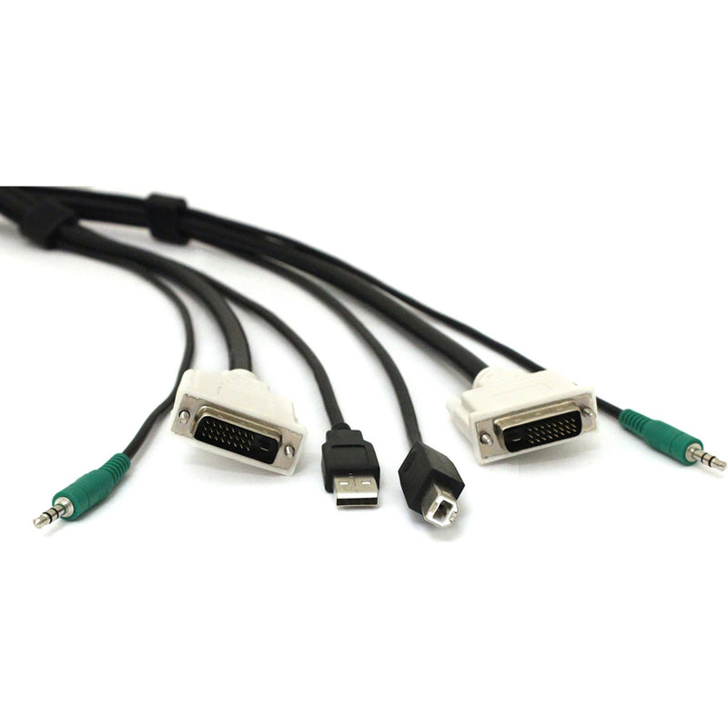 Close-up view of Black Box KVM cable showing DVI, USB, and audio connectors spread out against white background