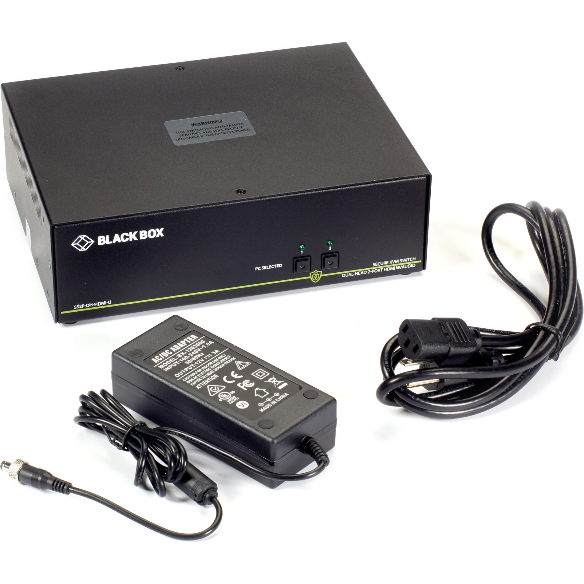 Black Box SS2P-DH-HDMI-U NIAP 3.0 Secure 2-Port Dual-Head HDMI KVM Switch, 4K, TAA Compliant