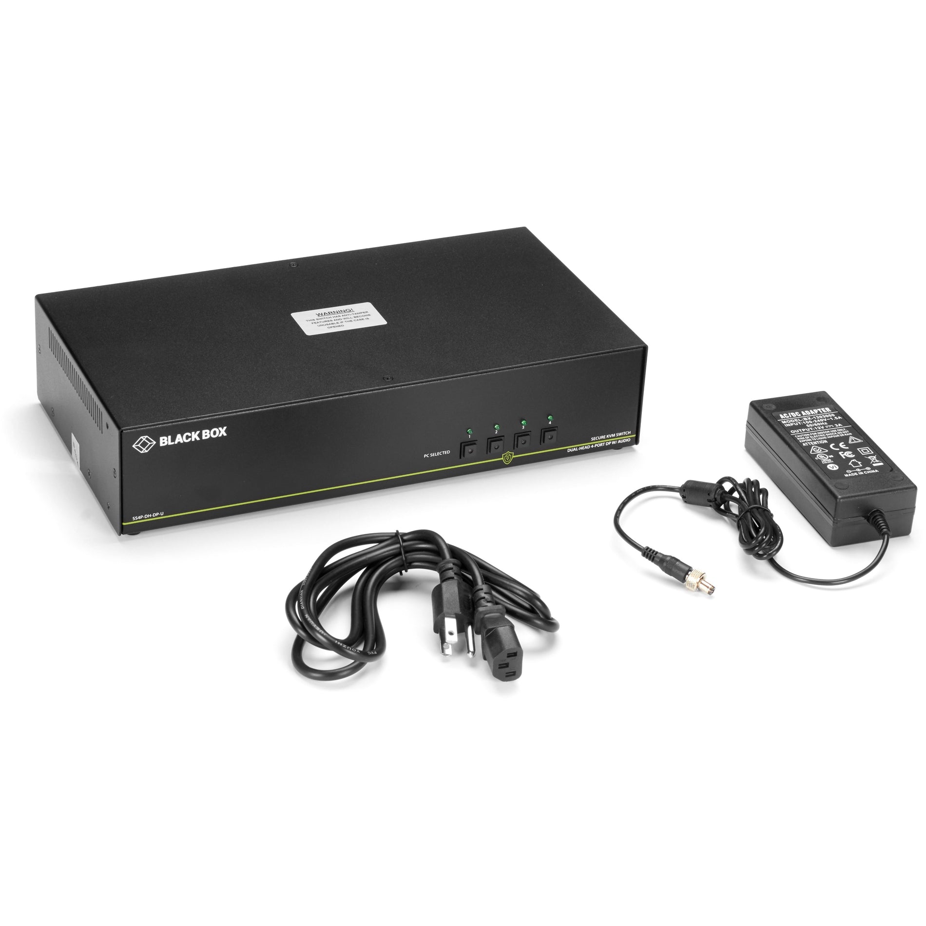Black Box SS4P-DH-DP-U NIAP 3.0 Secure 4-Port Dual-Head DisplayPort KVM Switch, 4K, TAA Compliant