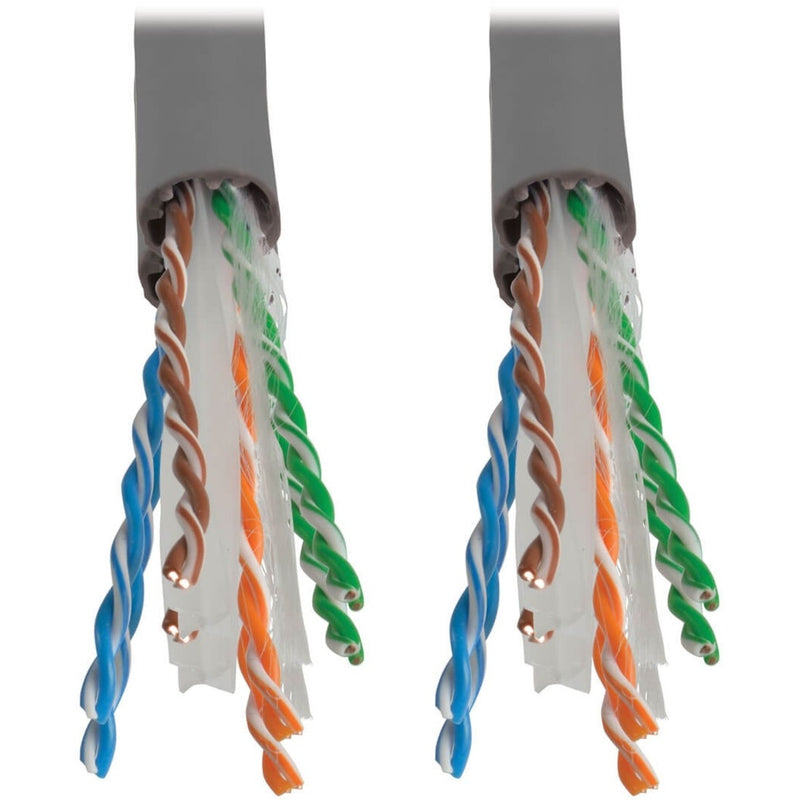 Close-up view of Cat6 cable internal twisted pair construction showing color-coded wires