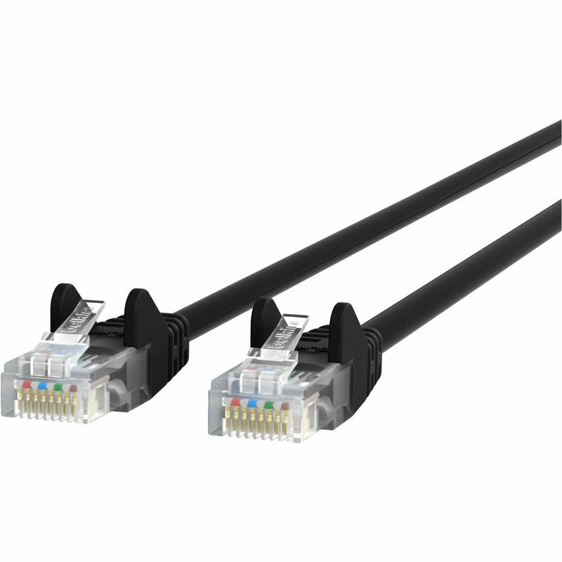 Detailed view of transparent RJ45 connectors showing internal wiring and pin configuration