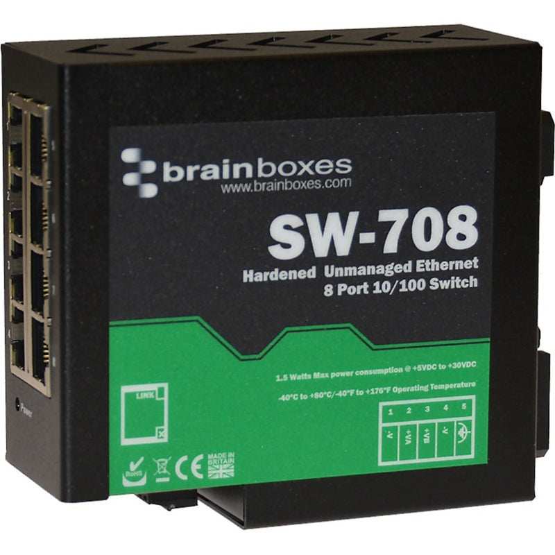 Side angle view of SW-708 industrial switch showing temperature specifications