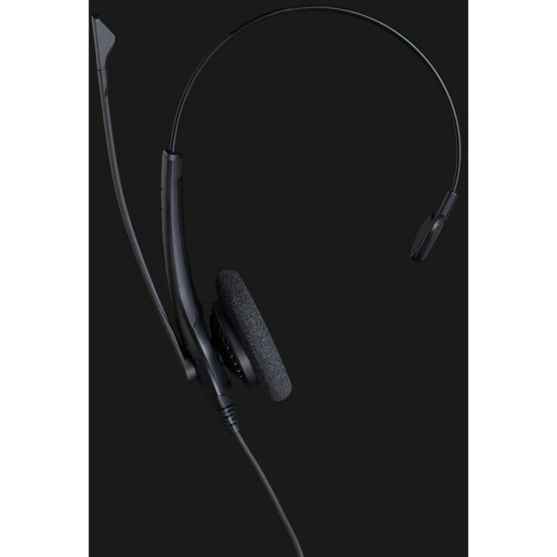 Artistic angle of Jabra BIZ 1500 QD Mono headset against dark background showing build quality