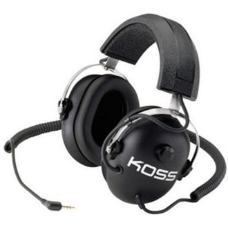 Koss QZ99 stereo headphones showing volume control knob and coiled cable connection, angled view of black ear cup design-alternate-image2