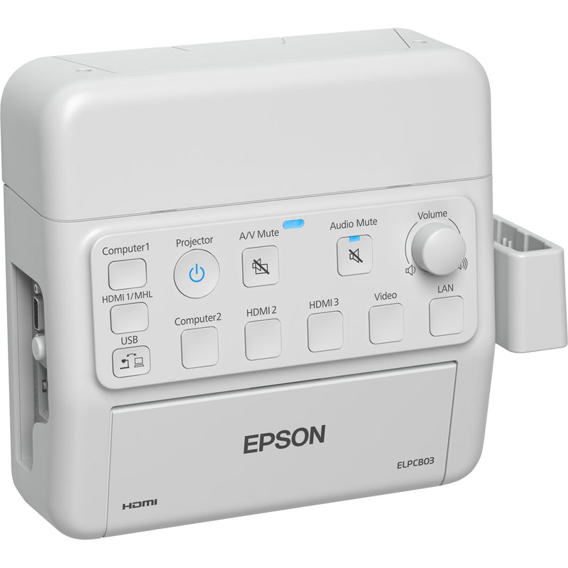 Angled view of wall-mounted Epson PowerLite Pilot 3 control panel