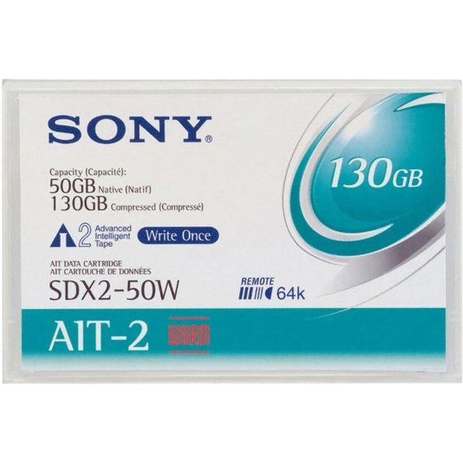 Sony SDX250W//AWW AIT-2 WORM Tape Cartridge, 50GB Native Storage Capacity, 130GB Compressed Storage Capacity