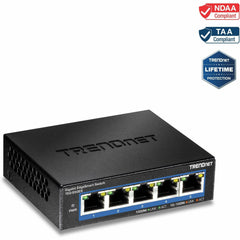 TRENDnet TEG-S50ES สวิตช์อัจฉริยะ 5 พอร์ตความเร็วสูง Gigabit ความจุสวิตช์ 10Gbps สวิตช์เครือข่าย Ethernet สำหรับเดสก์ท็อป สวิตช์ Gigabit อัจฉริยะที่สามารถจัดการได้ โลหะ ไม่มีพัดลม การรับประกันตลอดชีพ