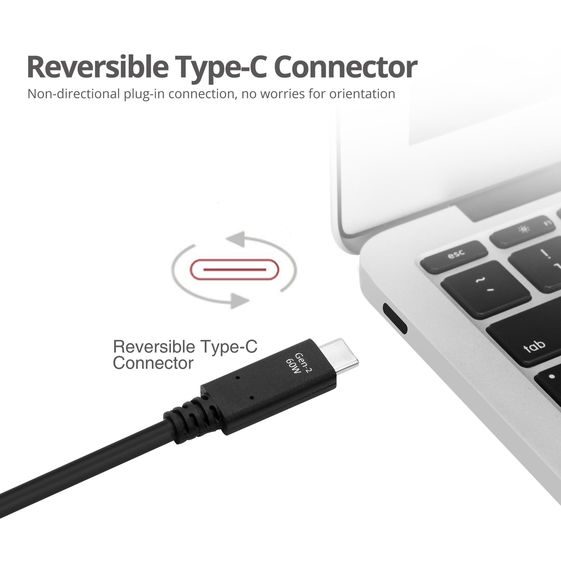 SIIG CB-TC0E11-S1 USB 3.1 Type-C Gen 2 Cable 60W - 1M, Fast Charging, Reversible
