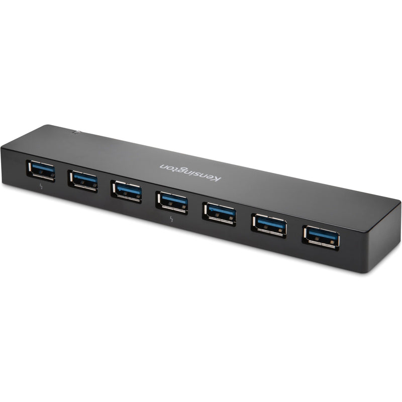 Front view of Kensington USB 3.0 7-port hub showing all USB ports in sleek black housing