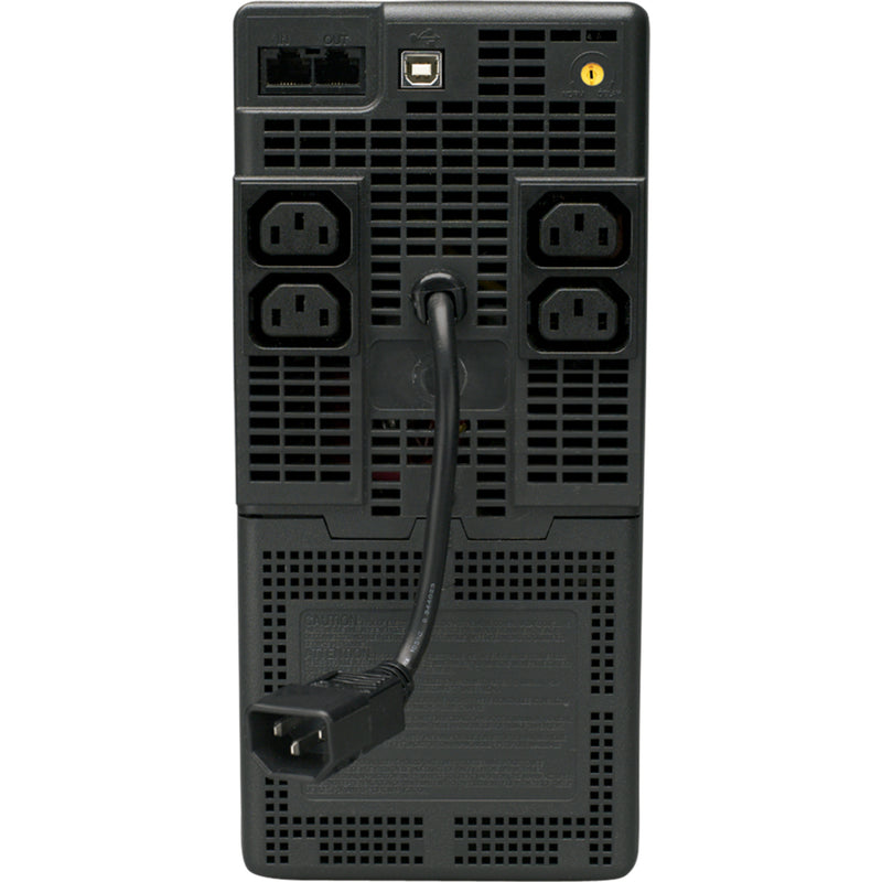 Rear view of Tripp Lite OMNIVSINT800 UPS showing outlets, ports, and cooling vents