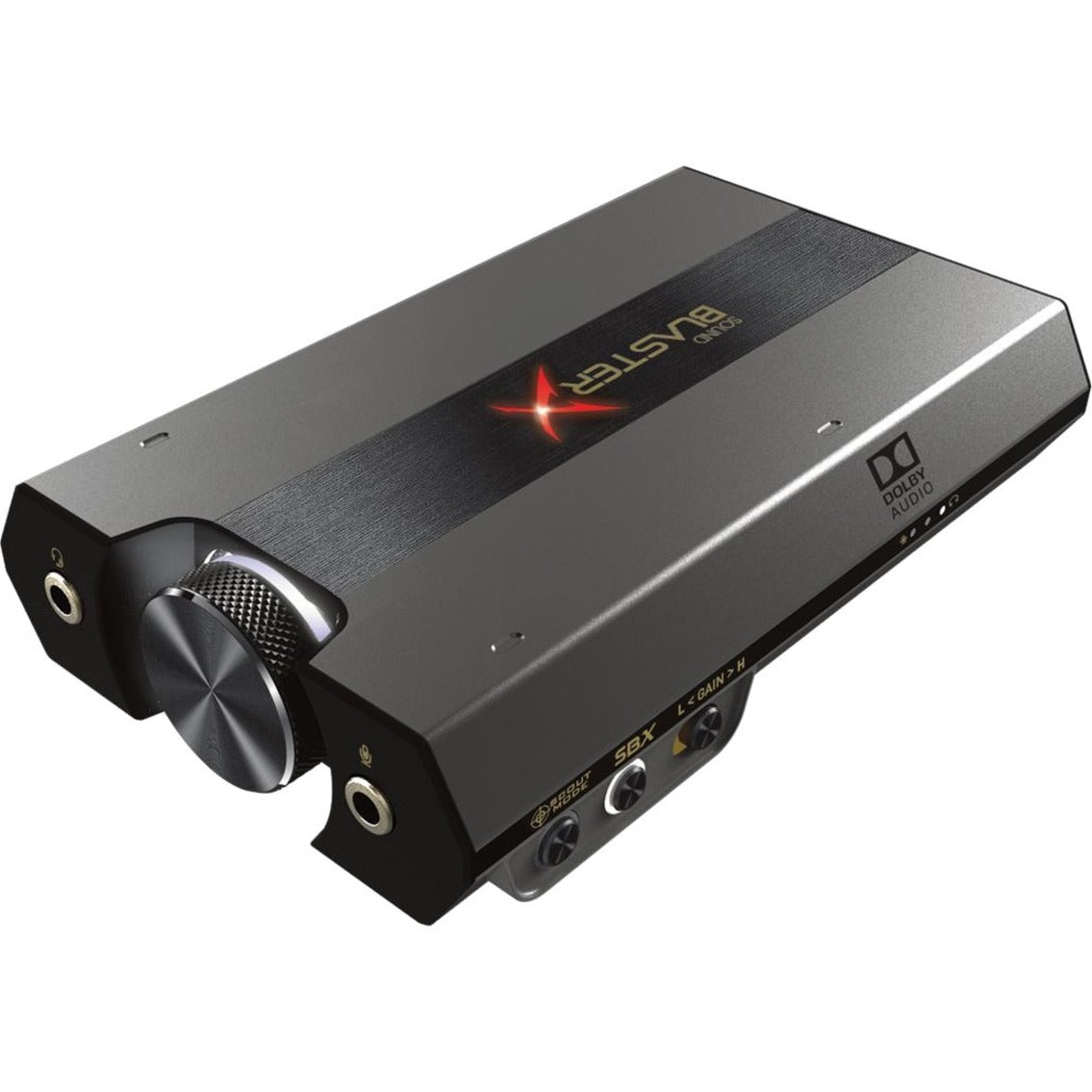 Sound BlasterX G6 external sound card angled view showing volume knob and ports-alternate-image1