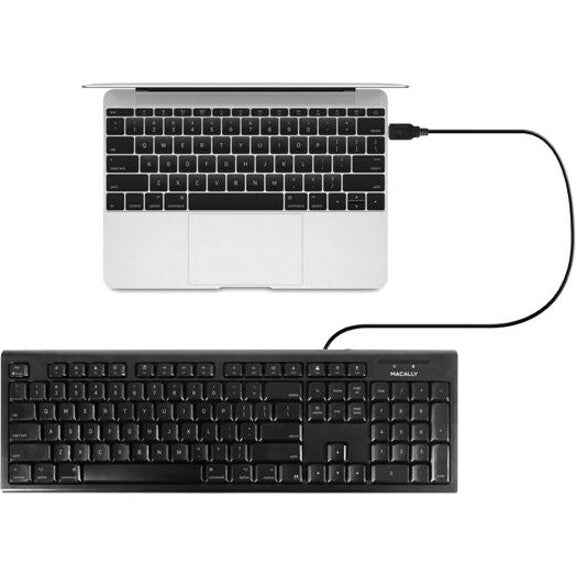 Teclado preto de 104 teclas em tamanho completo USB Macally QKEYB para Mac compatível com Windows e Mac OS