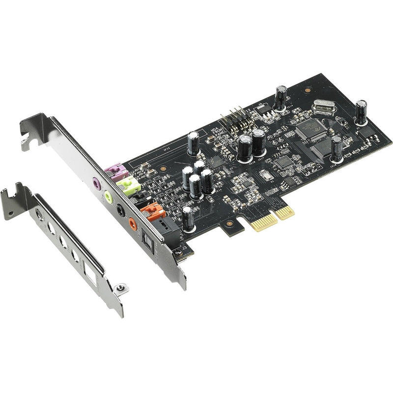 ASUS Xonar SE PCIe sound card with detailed circuit board layout and color-coded audio ports