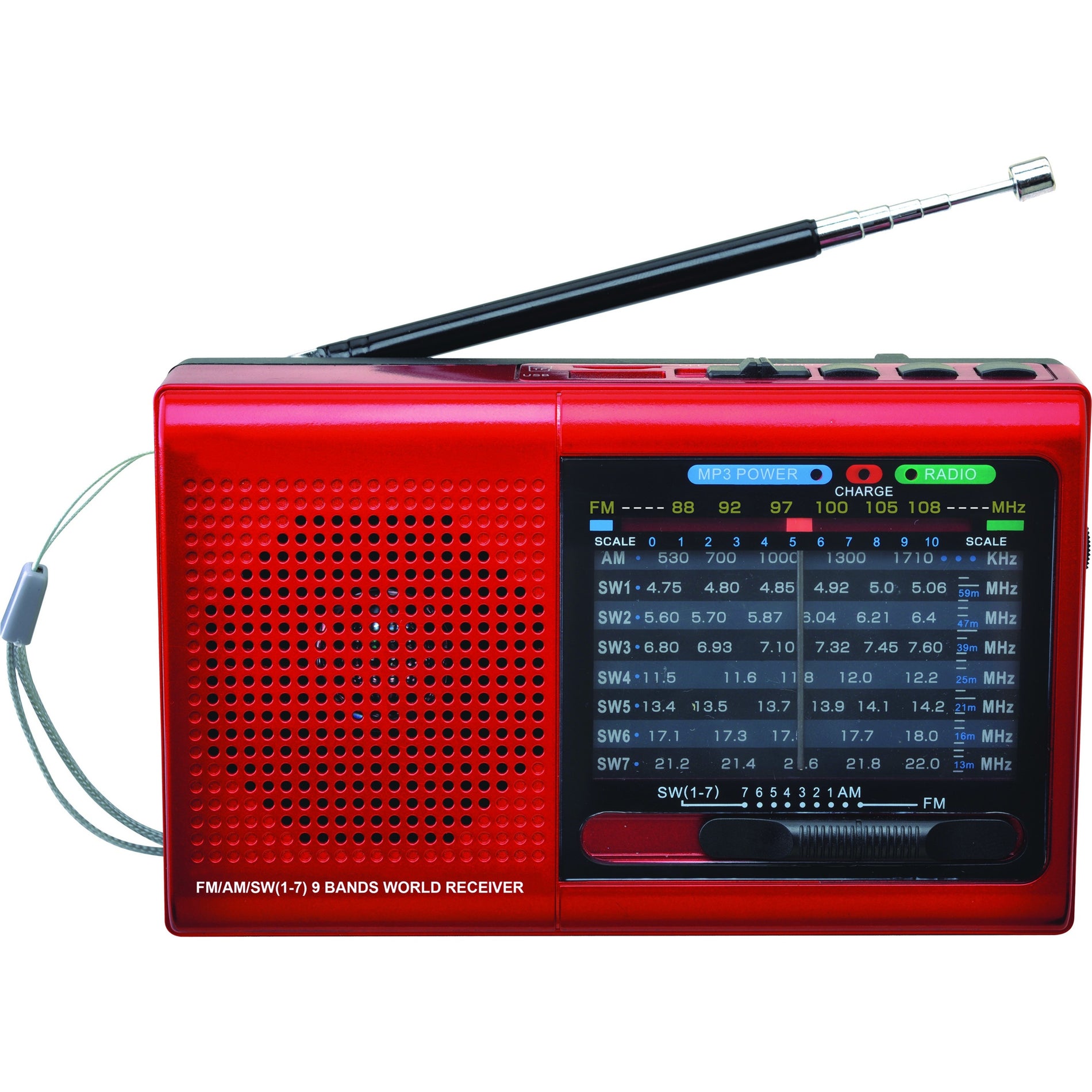 Supersonic SC-1080BTRD 9 Band Bluetooth Radio, Wireless Portable